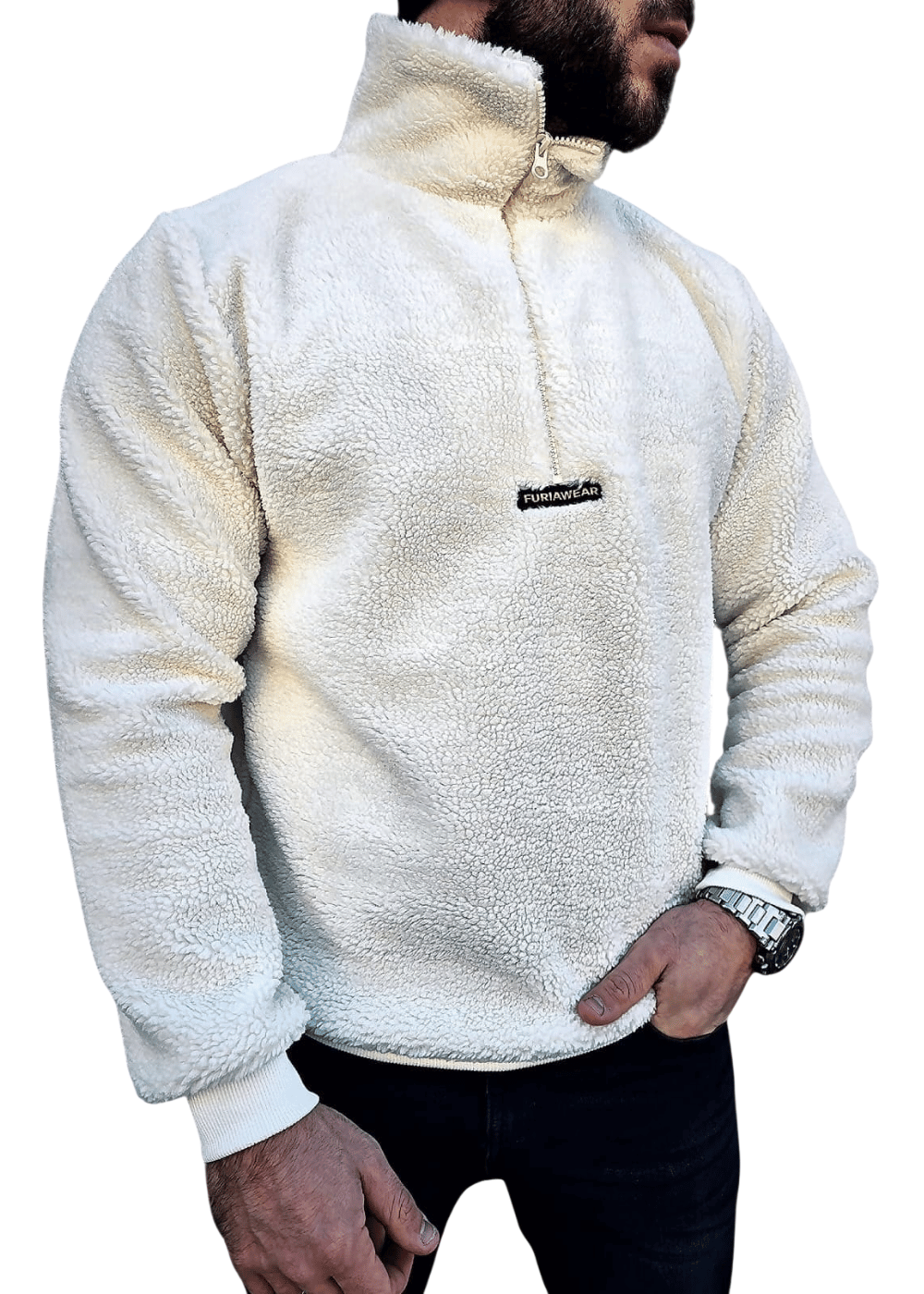 Sudadera Bouclé Beige con Cremallera