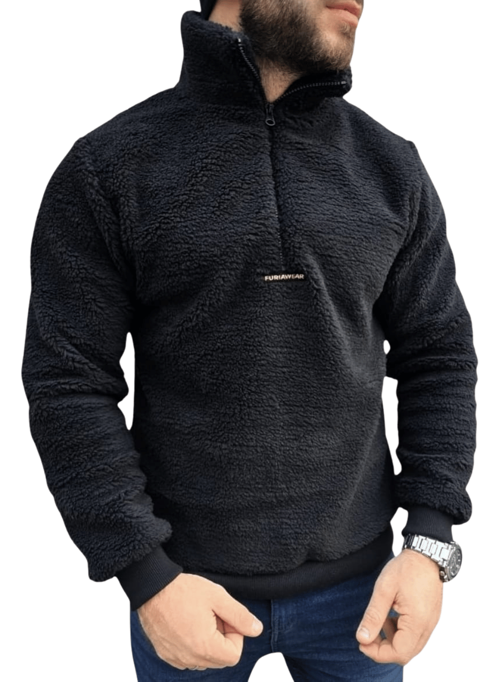 Sudadera Bouclé Negra con Cremallera
