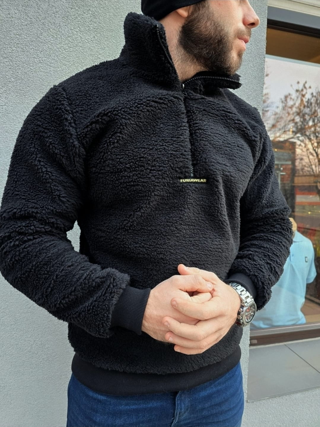 Sudadera Bouclé Negra con Cremallera