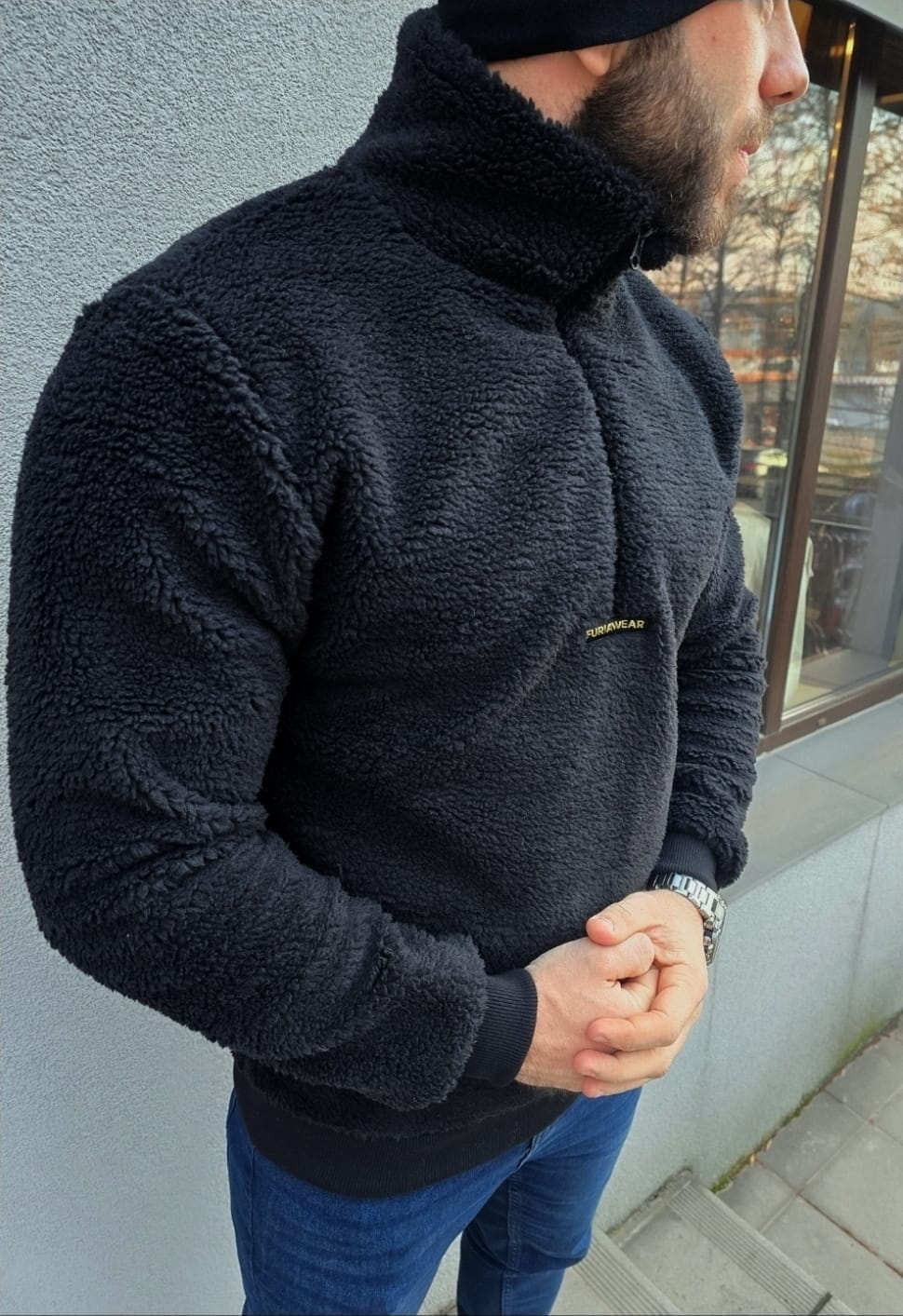 Sudadera Bouclé Negra con Cremallera